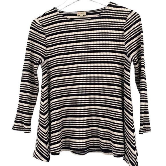 Cremieux black & Ivory Striped Knit Top Size S - Picture 2 of 6
